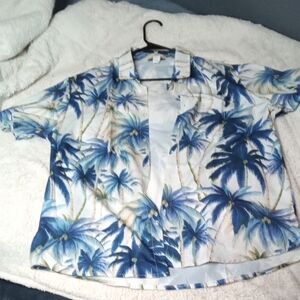 Tropical Blue Palm Tree Men's Casual Button Down Shirt